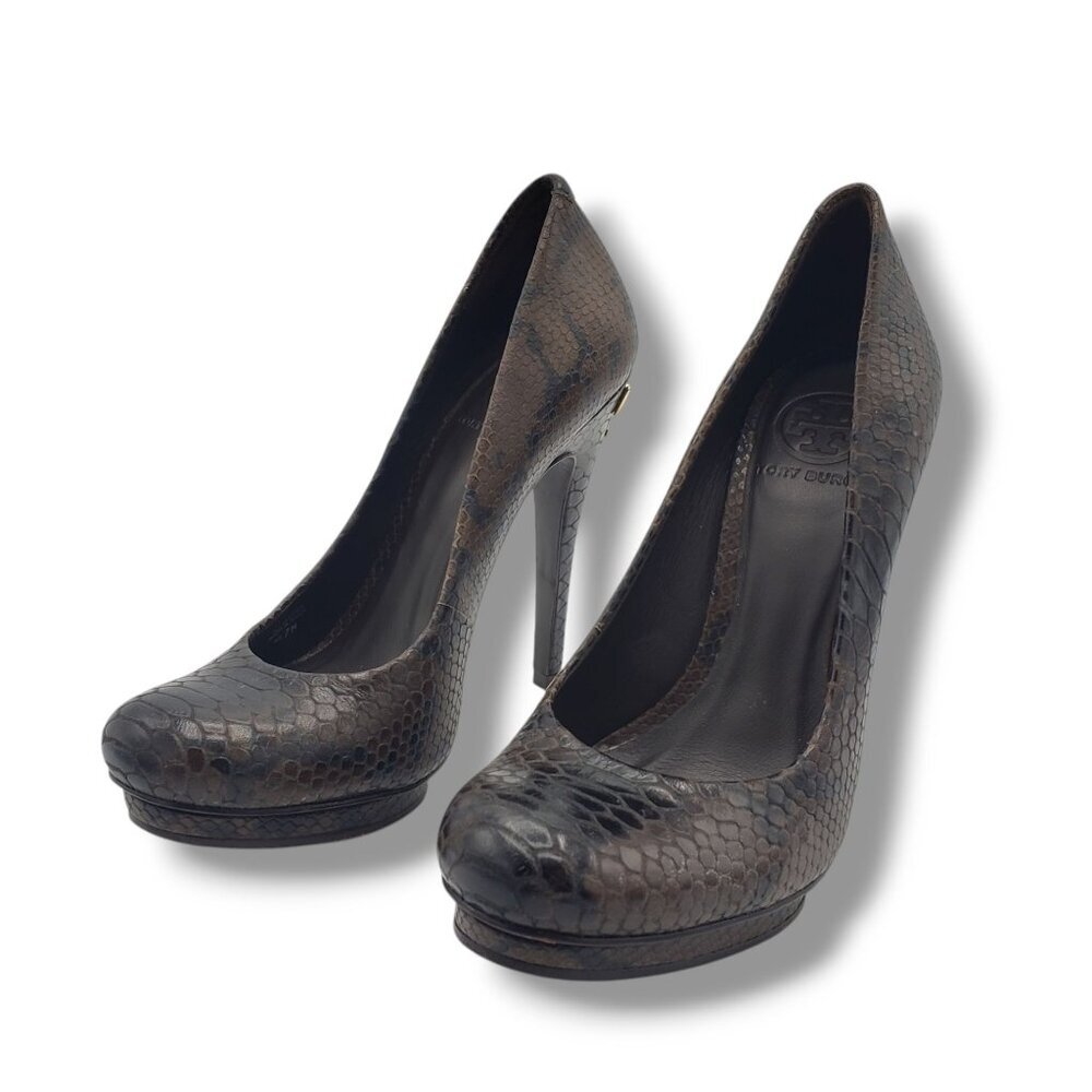 Tory Burch Jude Platform Pump Womens 7 Snake Print Coconut - Picture 4 of 8